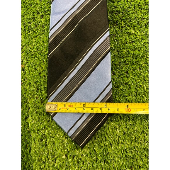 Baritone Striped Necktie Black Blue Modern Professional Business‎ Casual Silk - Picture 4 of 6